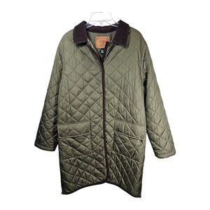 Lauren Ralph Lauren Quilted Barn Jacket Corduroy Trim Olive Green Womens Large